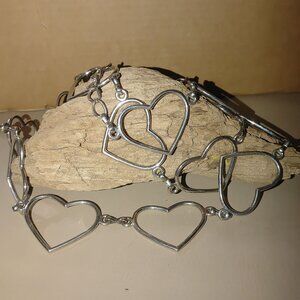 Large Vintage  Chain Belt Silver Heart-Shaped Lobster Claw Clasps Adjustable